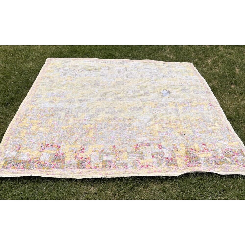 Vintage Handmade patchwork quilt Size 84x84 Multicolor R9